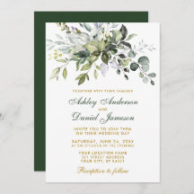 Elegante Aquarela Verde Casamento Verde Dourado