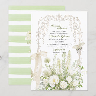 Convite Elegante Aquarela Verde Pastel Floral Casamento Ex