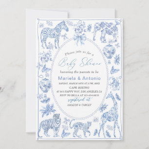 Convite Elegante AquarelaToile Safari Chinoiserie Baby S