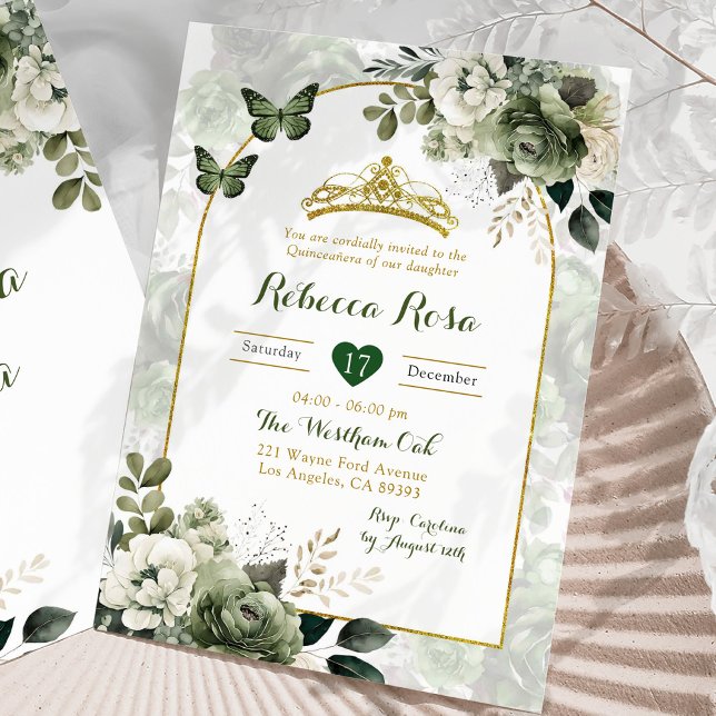 Convite Elegante Arch Boho Sage Green Quinceañera (Criador carregado)
