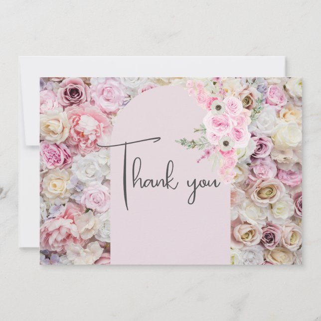 Convite Elegante Arch Floral Rosa, Verão Obrigado (Verso)