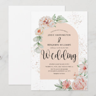 Convite Elegante Archado   Primavera Peach Floral Wedding