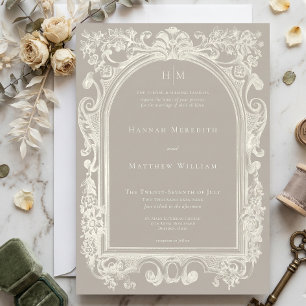 Convite Elegante Arco Barroco Neutro Bege Marfim Casamento