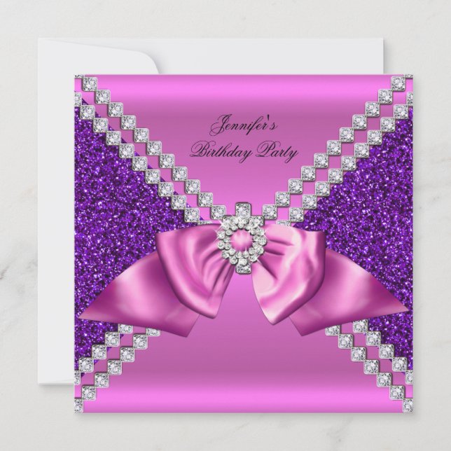 Convite Elegante Arco de Aniversário com Diamante Rosa Rox (Frente)