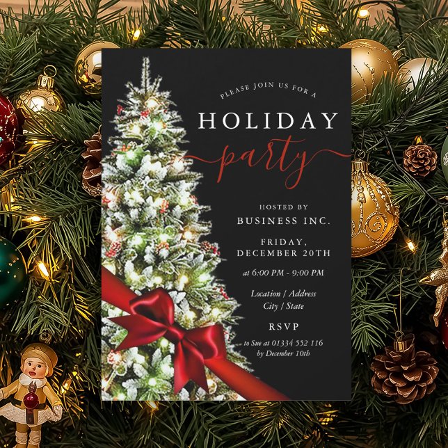 Convite Elegante Arco de Árvore de Natal Festa de Fim de A (Elegant Xmas Tree Bow Corporate Holiday Party Invitation)