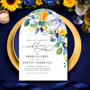 Convite Elegante arco de casamento floral amarelo branco a