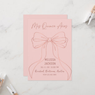 Convite Elegante Arco de Fita em Dourado Rosa Quinceanera