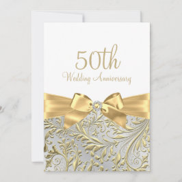 Convite Elegante Arco de Folha de Ouro Branco 50º Aniversá