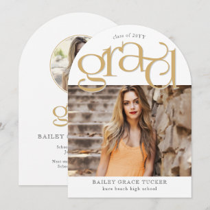 Convite Elegante Arco de Graduação com 2 Fotos em Dourado 