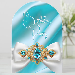 Convite Elegante Arco de Joia Azul Teal Dourado de Anivers