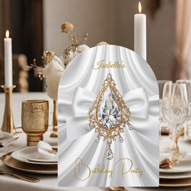 Convite Elegante Arco de Joia de Diamante Branco Dourado d (Criador carregado)