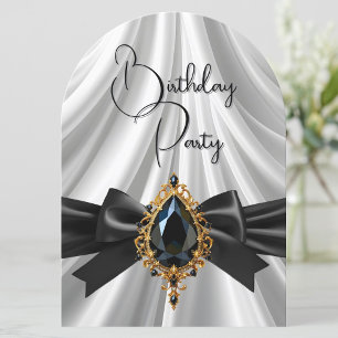 Convite Elegante Arco de Joia Preto Dourado Branco de Aniv