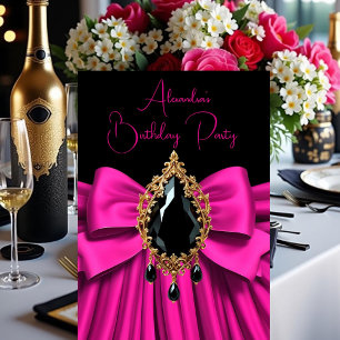 Convite Elegante Arco de Jóias Preto Dourado Rosa Choque d