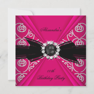 Convite Elegante Arco de Pérola Rosa e Preta de Aniversári