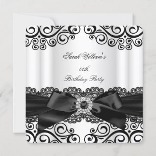 Convite Elegante Arco de Renda Preto e Branco Aniversário