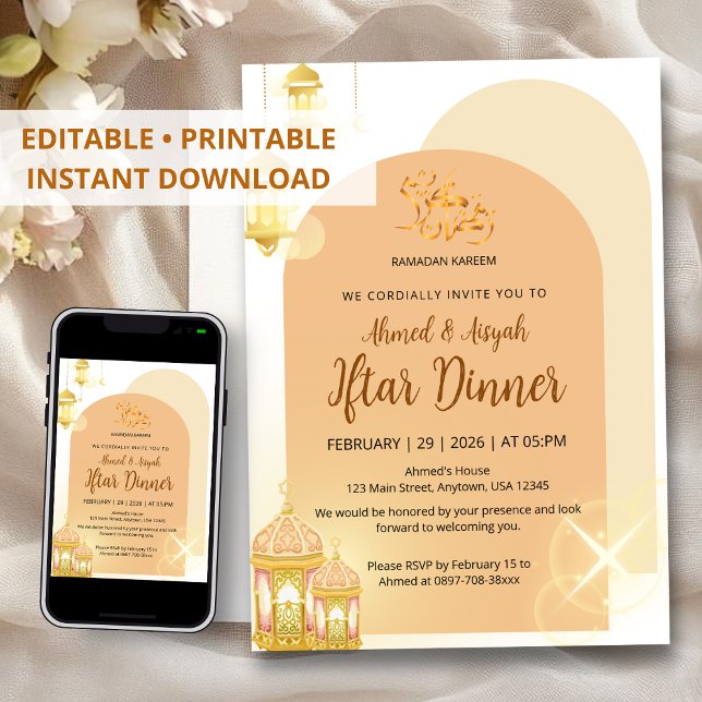 Convite Elegante Arco de Terracota Ramadan Iftar  (Criador carregado)
