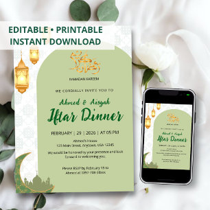 Convite Elegante Arco de Terracota Verde para Iftar de Ram
