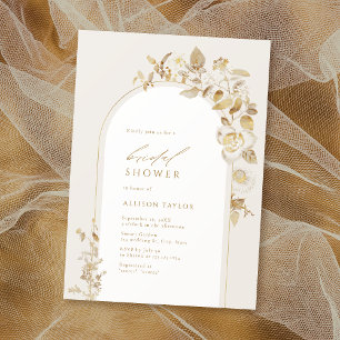 Convite Elegante Arco Floral Botânico Dourado Chá de Noiva