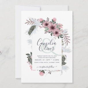Convite Elegante Arco Floral de Rosa Poeirenta com E comer
