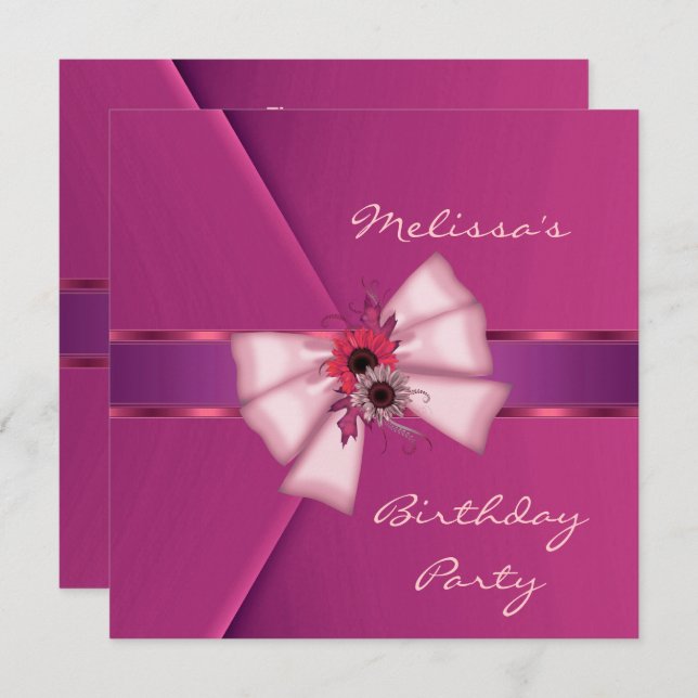 Convite Elegante Arco Floral de Veludo Rosa 2 (Frente/Verso)