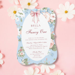 Convite Elegante Arco Floral Rosa Azul para Primeiro Anive