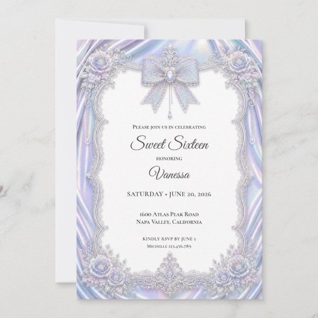 Convite Elegante Arco Írisceo para Sweet 16 (Frente)