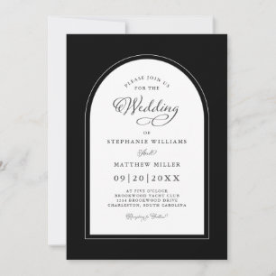 Convite Elegante Arco Preto Moderno Caligrafia Casamento S
