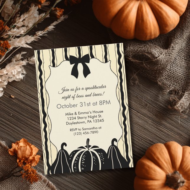 Convite Elegante Arco Pumpkins e Stripes Chic Halloween (Criador carregado)