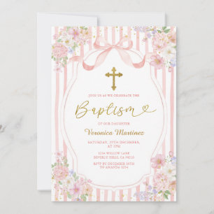 Convite Elegante Arco Rosa Coquette Menina Batismo Floral