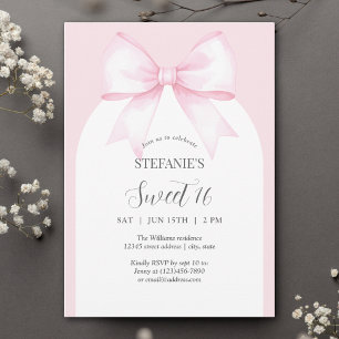 Convite Elegante Arco Rosa em Aquarela Aniversário de Swee
