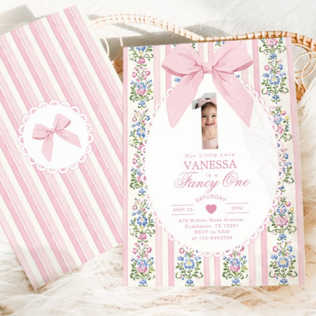 Convite Elegante Arco Rosa Foto Amor 1º Aniversário (Criador carregado)