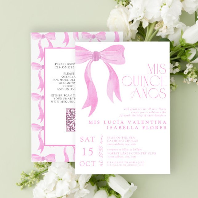 Convite Elegante Arco Rosa Mis Quince Años QR Quinceañera (Criador carregado)