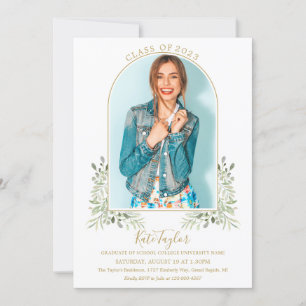 Convite Elegante Arquitetura em Dourado e Verde Foto Festa