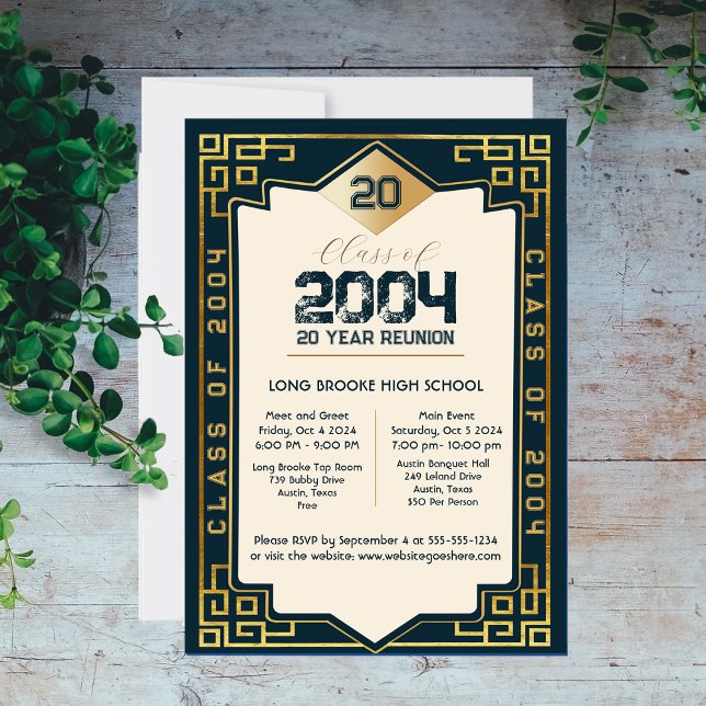 Convite Elegante Art Deco Classe 2004 20 Anos Sindicato HS (Criador carregado)