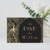 Elegante Art Deco Peacocks Dourado RSVP
