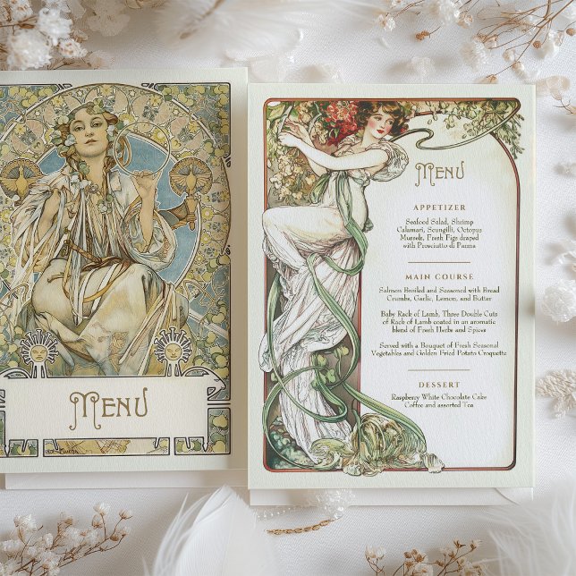 Convite Elegante Art Nouveau Janto Casamento Menu Mucha (Criador carregado)