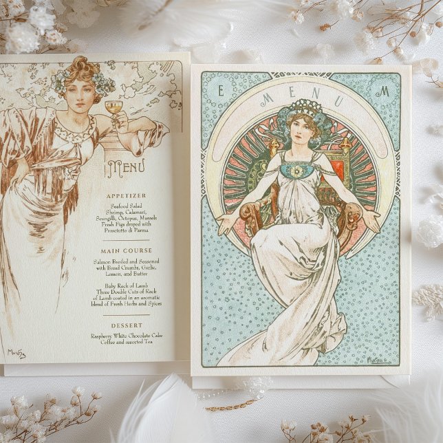 Convite Elegante Art Nouveau Janto Casamento Menu Mucha (Criador carregado)