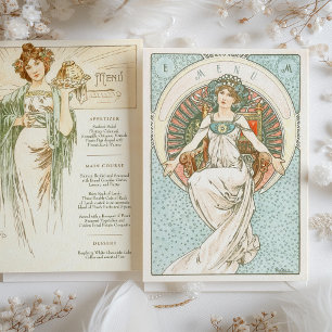 Convite Elegante Art Nouveau Janto Casamento Menu Mucha