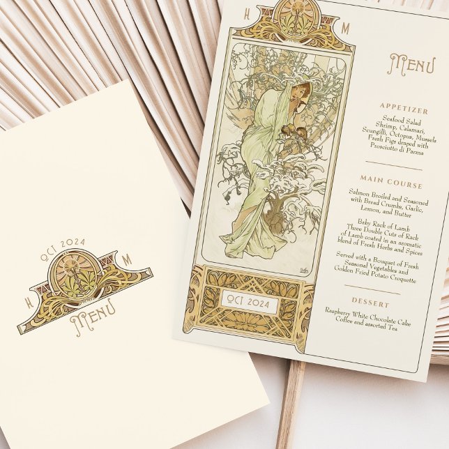 Convite Elegante Art Nouveau Janto Casamento Menu Mucha (Criador carregado)