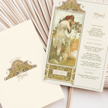 Elegante Art Nouveau Janto Casamento Menu Mucha