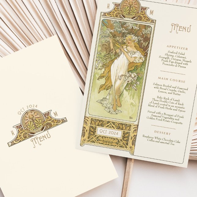 Convite Elegante Art Nouveau Janto Casamento Menu Mucha (Criador carregado)