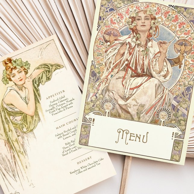 Convite Elegante Art Nouveau Janto Casamento Menu Mucha (Criador carregado)