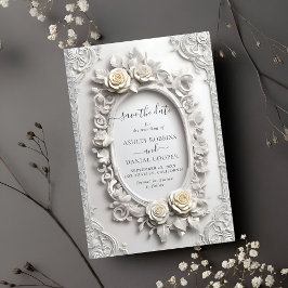 Convite Elegante Art Nouveau Rosa Frame Salvar Data