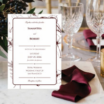 Elegante Arte de Linha Floral Burgundy Casamento