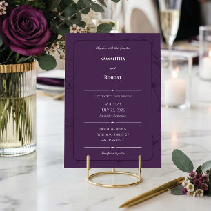 Convite Elegante Arte de Linha Floral Roxa Ameixa Casament