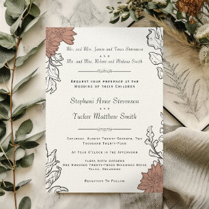 Convite Elegante Arte Floral Art Nouveau Casamento Formal