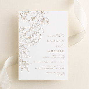 Convite Elegante Arte Floral de Linha Moderna para Casamen