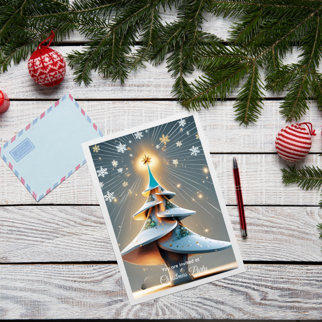 Convite Elegante Árvore de Natal 3D Moderna Personalizada (Criador carregado)
