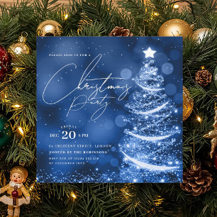 Convite ELEGANTE Árvore de Natal Azul-Marinho de Inverno F