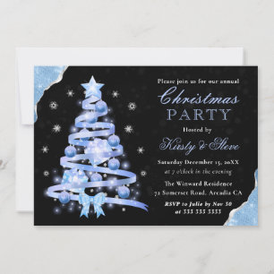 Convite Elegante Árvore de Natal com Fita Azul Claro para 